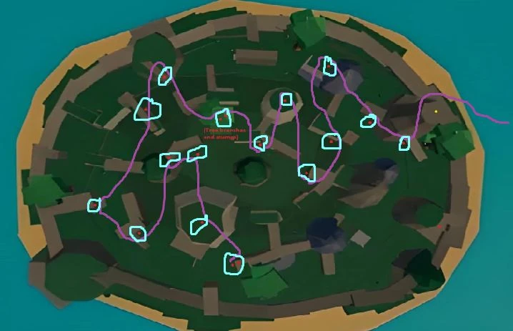 幻影島：進階果實商人可能出現的位置（路線示意）